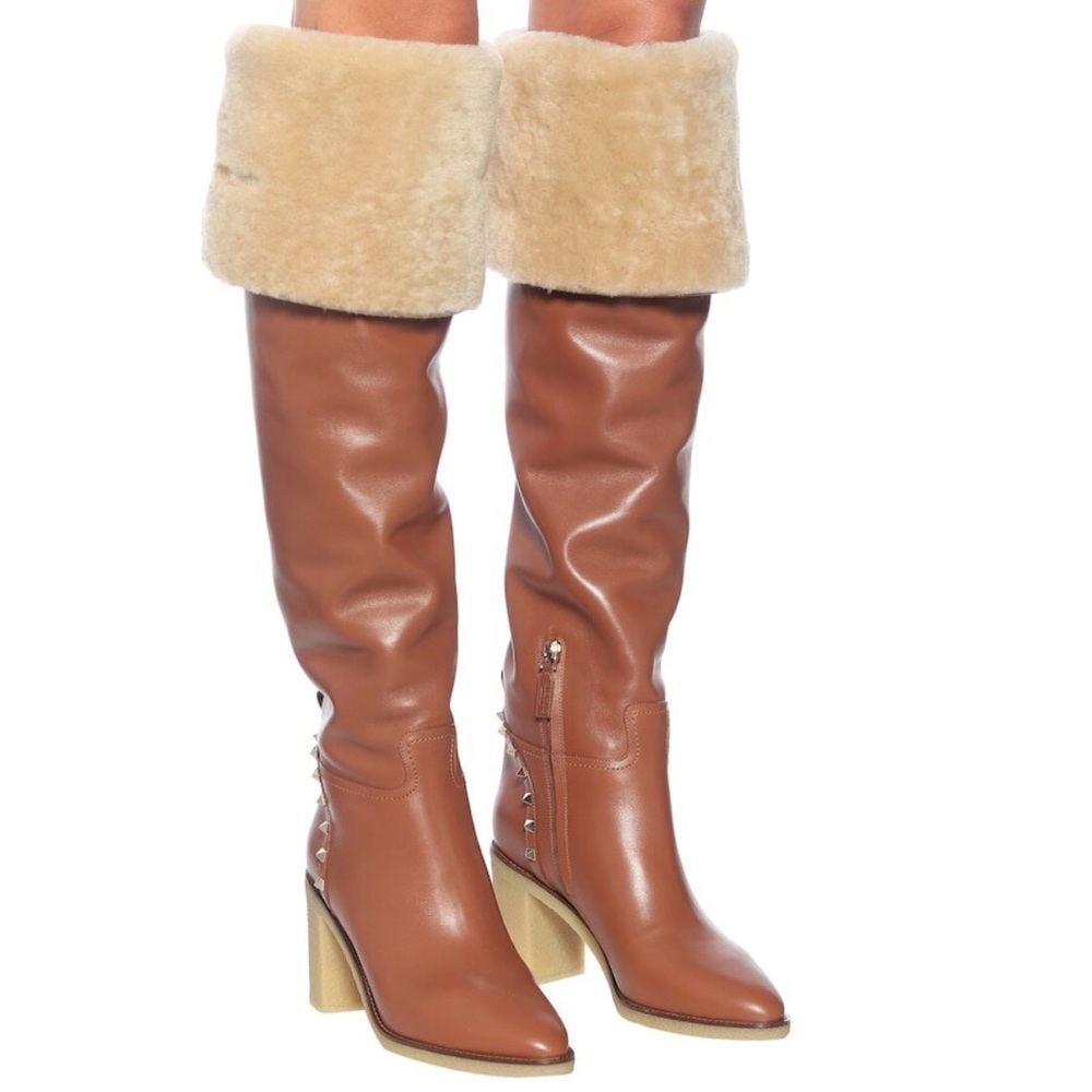 Valentino gavarani women leather and fur heeled above knee high size 37.5
